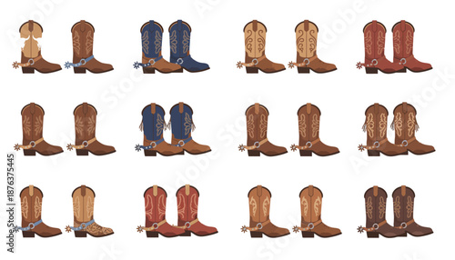 Assorted Cowboy Boots Various Colors Styles.