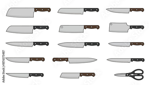 Assorted Kitchen Knives and Scissors Set.