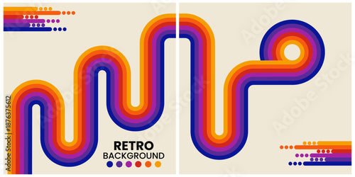 Retro Rainbow Lines Abstract Background With Wavy Multicolor Stripes Across Split Panels - Creative Decorative Poster