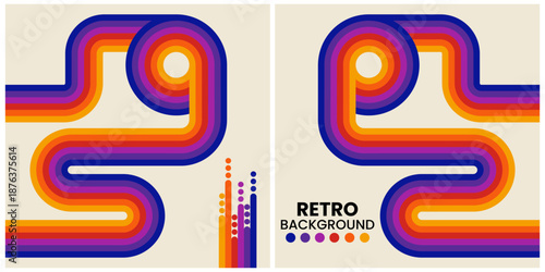 Retro Rainbow Curved Lines Background: Bright Abstract Design with Vibrant Stripes for Posters and Graphics