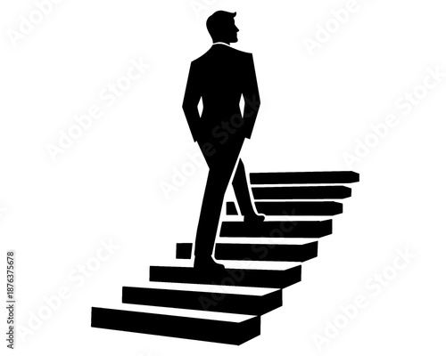 silhouette of a man climbing stairs, vector illustration, icon isolated on white background
