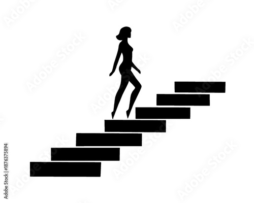 Silhouette of a woman climbing stairs, vector illustration.

