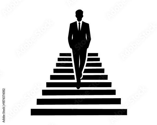 Silhouette of a business man going down the stairs, vector illustration.
