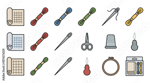Sewing Tools and Accessories Collection Icons.