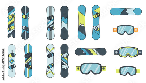 Snowboards and Goggles Winter Sports Equipment.