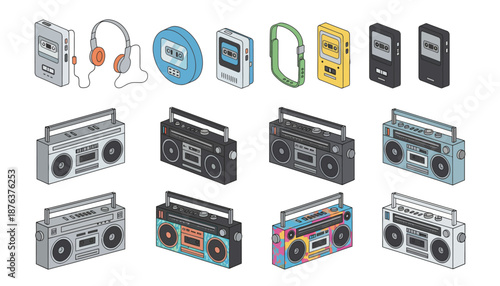 Vintage and Modern Portable Music Players.