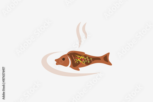 roasted fish at plate logo