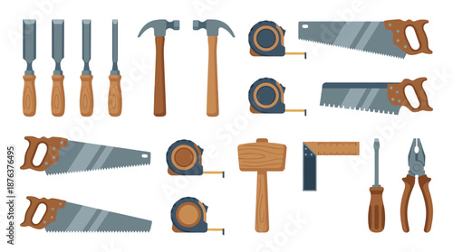 Collection of Various Carpentry Tools and Equipment.