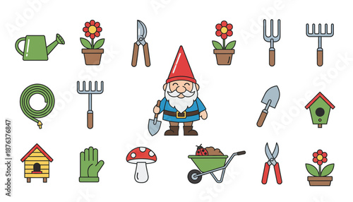 Gardening Gnome with Tools and Accessories.