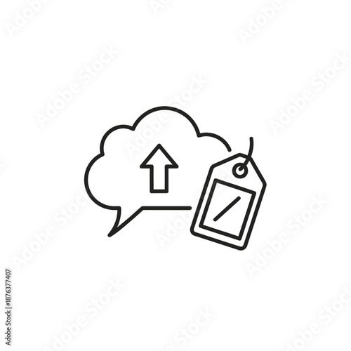 Cloud Storage Upload Icon With Tag and Digital Cloud Symbol