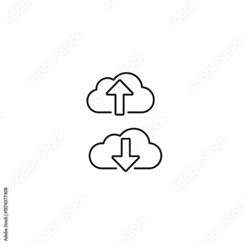 Cloud Upload and Download Icon in Simple Line Style for Digital Data Transfer