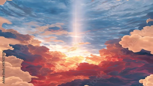 Wallpaper Mural A painting of a dramatic sky with billowing clouds and light radiating from the center Torontodigital.ca