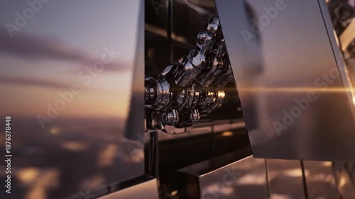 Modern Skyscraper Reflecting Sunset Cityscape View