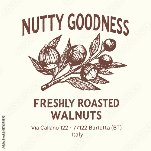 Nutty Goodness Freshly roasted Walnuts. Vintage Walnut Illustration T-shirt Design with Motivational Quote for Healthy Lifestyle. vintage hand drawn Walnut fruits print design. summer t-shirt design, 