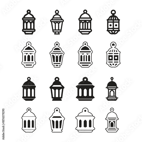 Ramadan Lantern Icons Set, Solid Minimal Vectors