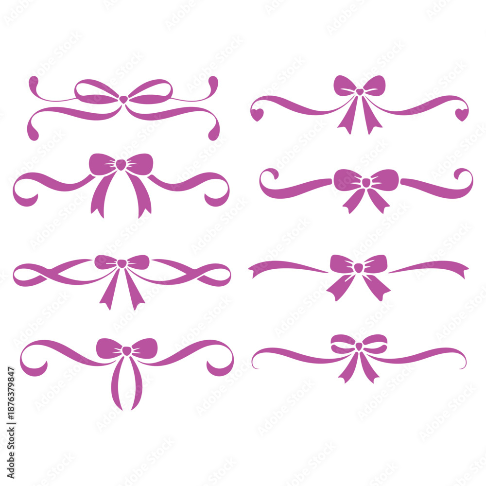 Fototapeta premium Pink Bow and Ribbon Decorative Dividers and Ornaments for Greeting Cards
