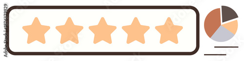 Quality assessment, customer reviews, data analytics, business evaluation, consumer satisfaction, user feedback. A five-star rating bar and a segmented pie chart. Customer reviews and data analytics