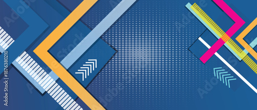 Geometric shapes and lines in blue background with colorful accents and patterns high-quality professional detailed modern elegant stylish clean crisp vibrant digital creative innovative contemporary