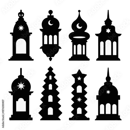 Islamic Lanterns Silhouettes: A collection of exquisitely designed black silhouettes, perfect for adding a touch of cultural elegance to your designs. Each silhouette tells a story of tradition.