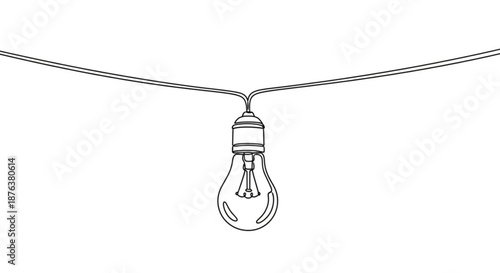 Incandescent light bulb hanging on a wire with minimal design  