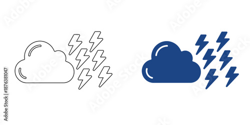 Storm Cloud and Lightning Bolt Icon  - Weather Forecast and Energy Symbol Design