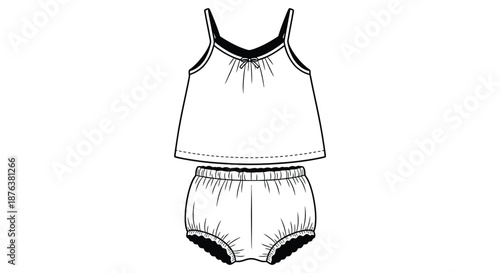 a black and white illustration of a sleeveless top and shorts silhouette high quality professional detailed