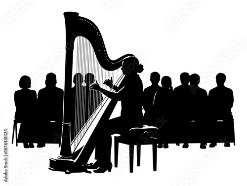 Harp Silhouette Concert - Minimalist Vector Illustration