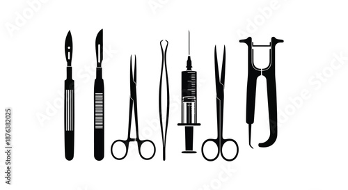 medical tools and equipment in a row silhouette high quality professional detailed modern elegant stylish clean