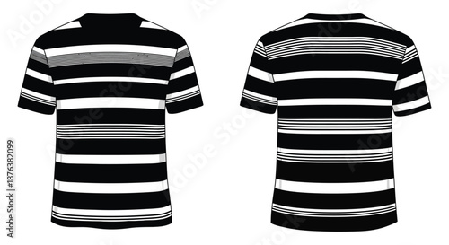 black and white striped t shirt design with short sleeves silhouette high quality professional detailed modern elegant