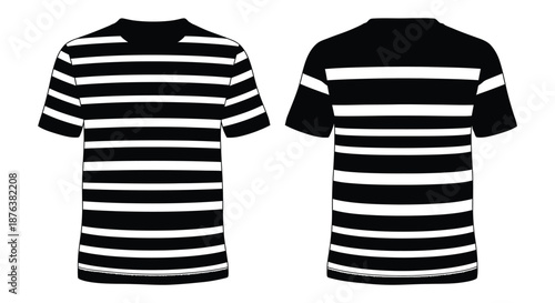 black and white striped t shirt design with front and back view silhouette high quality professional