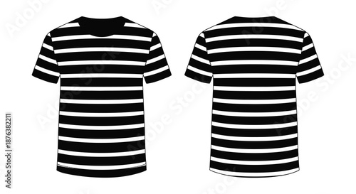 black and white striped t shirt design with front and back view silhouette high quality professional detailed