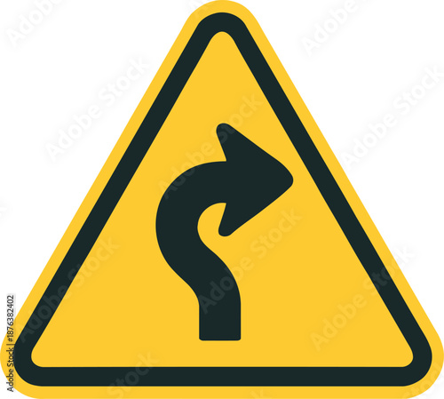 Road curve ahead traffic warning sign