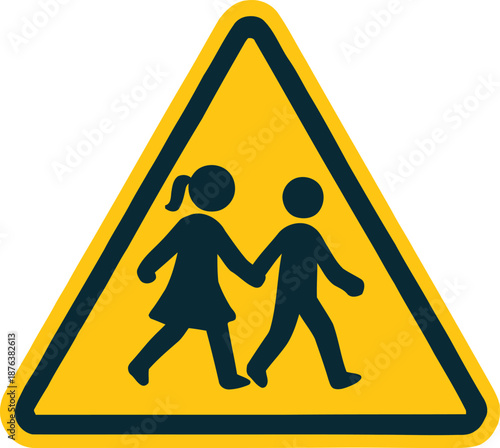 School children road warning sign