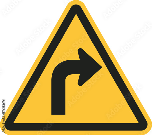 Sharp curve warning yellow triangular sign