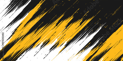 Black and yellow abstract background with brushstroke and halftone style.