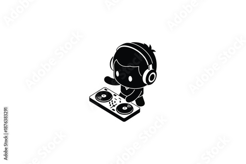 a cartoon character wearing headphones and operating a dj mixer
