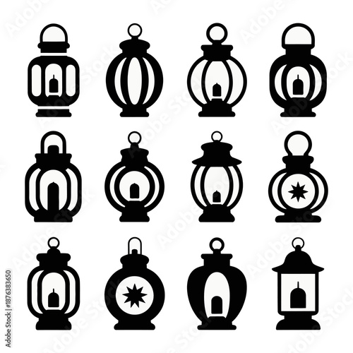 Lantern Variety: A collection of stylized lanterns, each bearing a unique design and intricate details, artfully presented against a backdrop, inviting contemplation of light and shadow.