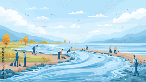 Financial Freedom Group River Cleaning Activity Illustration
