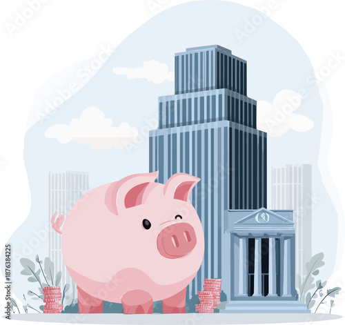 Financial Freedom Savings Account Illustration with Piggy Bank