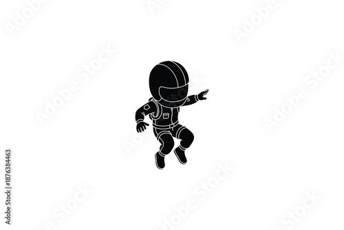 Astronaut floating in space with arms outstretched in a spacesuit and helmet