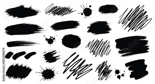 a collection of various black brush strokes and marks in different styles and shapes silhouette