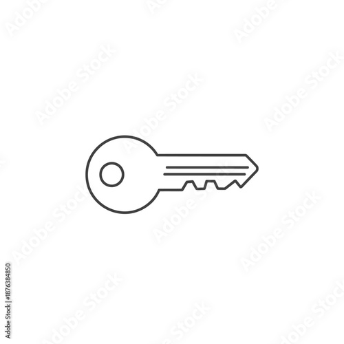 Minimalist Black and White Line Drawing of a Key for Design and Icon Use