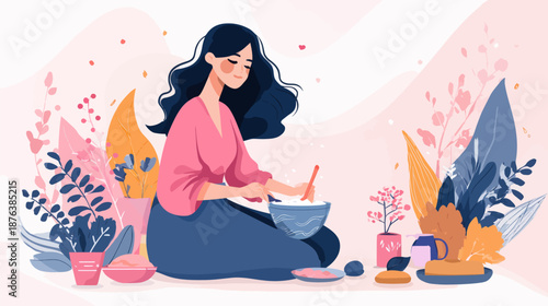 Illustration of Dough Making Process for Baking