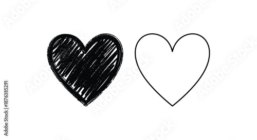 hand drawn hearts with one filled and one outlined silhouette high quality professional detailed modern elegant