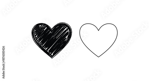 a black heart and a white heart outline side by side silhouette high quality professional detailed