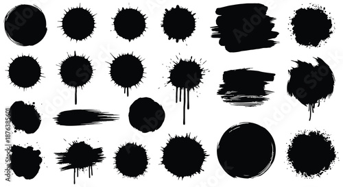 collection of various black ink splatters and brush strokes in different shapes and sizes silhouette