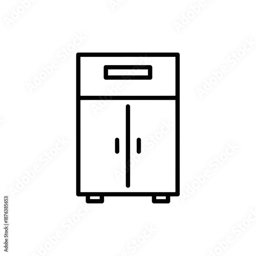 Minimalist Line Art Drawing of a Modern Kitchen Storage Cabinet with Drawer and Double Doors