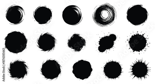 collection of various black circular brush strokes and splatters silhouette high quality professional detailed modern elegant