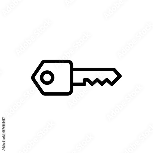 Minimalist Line Art Icon of a Key, Simple Black and White Illustration for Design Use