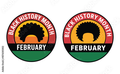 Black History Month February badges with afro silhouette, vector illustation